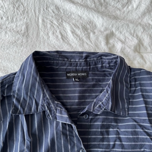 Navy Striped Women's Button Down Shirt - Picture 2 of 4